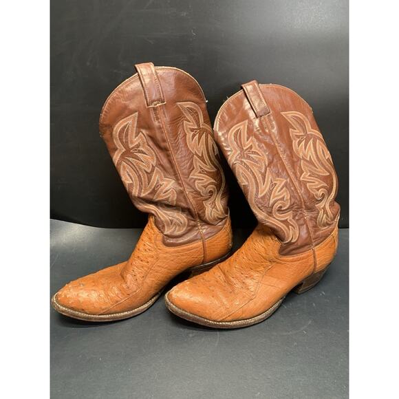 Vintage Ostrich Leather Cowboy Boots 11 D Western Embroidery main image 14